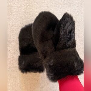 Black Faux Fur Mittens from Poland